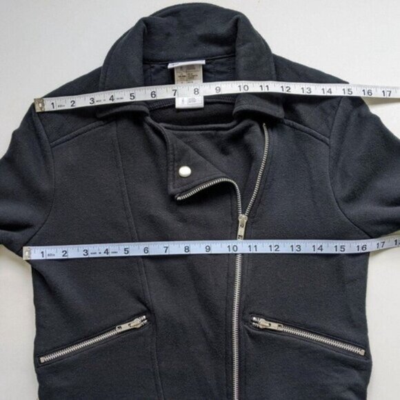 Disney Parks Black Moto Zip Sweatshirt Jacket XS FLAWS Mickey Mouse Distressed - Picture 3 of 13